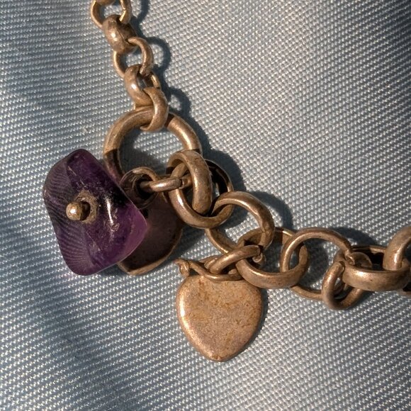 925 Italy Sterling Heart Charm Bracelet 5078 - Picture 3 of 6